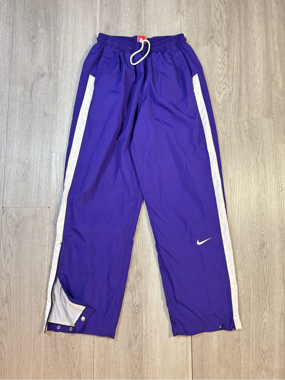 Nike Team Vintage Men’s Purple/White Track Pants Lined Drawstring Snap Hem Sz S.